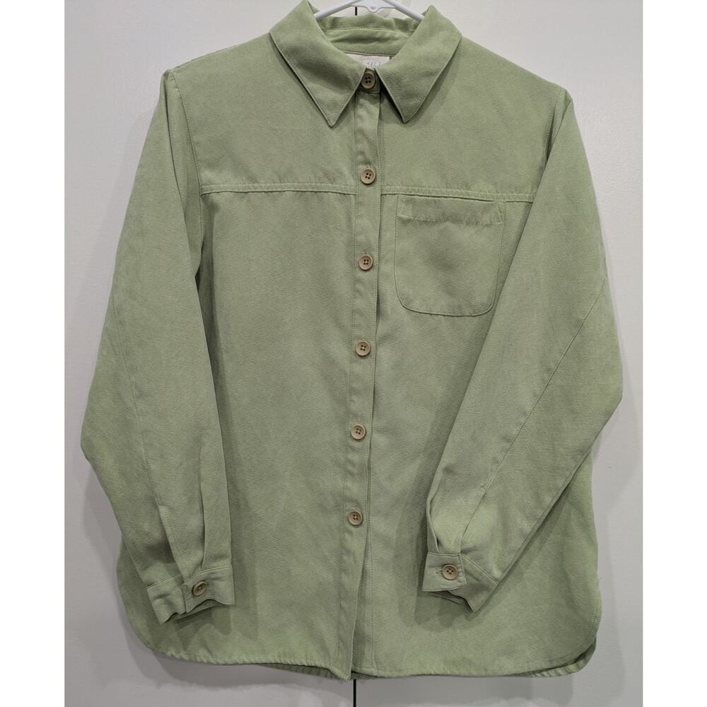 Studio Works Petite Sage Green Faux SuedeCottagecor Button Down Shirt Shacket PS